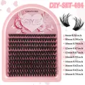 DIY cluster eyelash extension kit with C-curl black fibers in lengths from 8mm to 18mm - Style DIY-SET-484