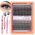 DIY cluster lashes extension kit with black individual eyelashes and pink tools - DIY-SET-539 (Pink Tool Kit)