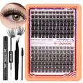 DIY cluster lashes extension kit with black 8-18mm fibers, glue, and tweezers set - DIY-SET-540 (Black Tool Kit)