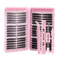 540 clusters D-curl DIY eyelash extension kit with glue, tweezers, and brush - Lash Extension Kit With Pink Tweezers And Dual End Glue (DIY-JMS-112)