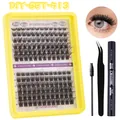 DIY eyelash extension kit with 150 clusters, 8-18mm length, glue, and tweezers set - Black Tools Eyelash Kit (DIY-SET-513)