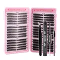 DIY cluster lashes extension kit with pink storage box, tweezers, and dual-ended lash glue - Lash Extension Kit With Black Tweezers And Dual End Glue (DIY-JMS-113)