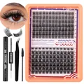 DIY eyelash extension kit featuring 175 clusters with bond, seal, and applicator tools - DIY-SET-543 (Mixed Style Black Tool Kit)