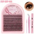Kit d'extension de cils DIY avec outils roses, cils noirs courbure C, bond et seal - Style DIY-SET-488 (Set)