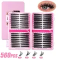560pcs DIY cluster lashes set with 50D-100D volume options in a pink storage case - No Tools Style (DIY-JMS-114) / 560Pcs Mixed