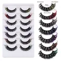 Set of 7 pairs colorful winged false eyelashes with Russian volume and 18mm length - 7 Pairs Multicolor Mix 002 (Color-Mix7-002)