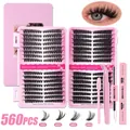 DIY eyelash extension kit with 560 clusters, D-curl lashes, pink tweezers and glue set - Pink Tools Set (DIY-JMS-115) / 560Pcs Mixed