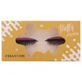 Pair of fluffy black false eyelashes with purple glitter eyeliner in yellow star box - Purple Glitter Style (YY-45)