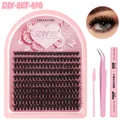 Kit d'extension de cils DIY avec grappes noires, pince, brosse et scellant - Style DIY-SET-490 (Set)
