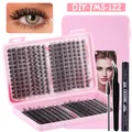 Kit d'extension de cils individuels avec faux cils, colle, pince et brosse rose - Kit Outils Noir (DIY-JMS-122)