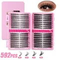 592PCS cluster eyelash extensions set in pink box with 30D 40D 50D 60D densities - No Tools Style (DIY-JMS-117) / 592Pcs Mixed