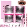DIY eyelash extension kit with 592 clusters, glue, tweezers and pink storage box - Pink Tools Set (DIY-JMS-118)