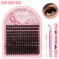 Kit d'extension de cils DIY avec grappes denses, pince rose et colle à cils - Style DIY-SET-492 (Set)