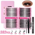 592PCS DIY lash extension kit with 30D to 60D clusters, glue, tweezers and pink storage box - Black Tools Set (DIY-JMS-119)