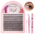 Kit de extensión de pestañas rosa con pegamento, sellador, pinzas y pestañas 100D - Pestañas y Juego de 3 Herramientas (DIY-SET-532) / Con Pegamento/Pinzas/Cepillo