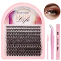 Kit de extensión de pestañas con cepillo rosa, pinzas y sellador de doble extremo - Pestañas y Juego de 3 Herramientas (DIY-SET-534) / Con Pegamento/Pinzas/Cepillo
