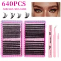 Set 640 ciglia a ciuffetti fai-da-te con accessori rosa per volume naturale D-curl - Stile di Densità 50D-100D (DIY-JMS-131)