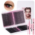 DIY cluster eyelash extension kit with 9-16mm natural lashes, pink tweezers and tools - Mixed Density Pink Tool Set / DIY-JMS-157 With Pink Glue 3-Piece Set