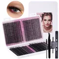 DIY cluster eyelash extension kit with 9-16mm lashes, bond and seal glue, and tools - Mixed Density Black Tool Set / DIY-JMS-157 With Black Glue 3-Piece Set