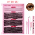 DIY cluster eyelash extension kit with glue and tweezers for daily natural volume - Pink Eyelash Extension Kit (DIY-SET-567)