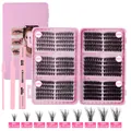 DIY individual cluster lash extensions kit with DD curl lashes and pink bond seal tools - DIY-JMS-139 (3-Piece Tool Set)