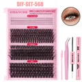 DIY eyelash extension kit with pink mixed lashes, tweezers, brush and bond seal - Pink Eyelash Extension Kit (DIY-SET-568)