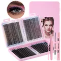 DIY cluster lash extension kit with pink applicator tools and double-ended bond and seal glue - VW Mix Full Set / DIY-JMS-142 With Pink 3-Piece Tool Set