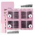 Pink cluster lash kit with 30D 40D extensions, dual-end bond and seal, tweezers and brush - Density 30D and 40D Styles With Tools (DIY-JMS-144)