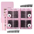DIY cluster lash extension kit with 50D 60D lashes, bond seal and pink tools - Density 50D and 60D Styles With Tools (DIY-JMS-145)