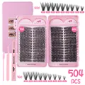 DIY cluster lashes set 504pcs in 8-16mm length with pink applicator and bond seal - 30D 40D Density With Tools Style