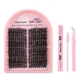 DIY cluster eyelash extension kit with pink tweezers, bond and seal glue, and 216 clusters - Lashes & Glue Tool Set (DIY-SET-577)