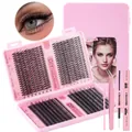 Kit d'extension de cils DIY 640 bouquets avec pince rose, brosse et colle à cils - Kit de Cils Avec Colle Et Outils (DIY-JMS-162)