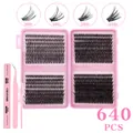 Kit de 640 pestañas individuales DIY con volumen 30D-60D y longitud 10-18mm - Juego De Tres Piezas De Pegamento Rosa Diy-jms-206+
