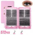 DIY cluster lashes set with 572 pieces of 30D and 40D volume eyelashes in pink box - 192 Style (No Tools)