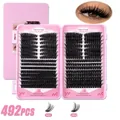 Mix of 80D and 100D DIY cluster lashes, 492 pieces in a pink double-door storage case - 194 Style (No Tools)