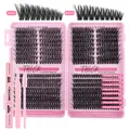 Kit d'extension de cils DIY avec grappes 50D 60D colle et applicateur rose inclus - Densité Mixte 50D/60D + Ensemble de 3 Outils Roses
