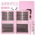 608pcs DIY cluster lashes set with 30D 40D curls and 10-18mm length in pink case - Diy-jms-183+ Pink [glue + Tweezers + Small Brush]