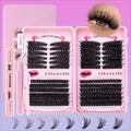 DIY eyelash extension kit with black segmented clusters, pink tweezers and bond seal glue - 179 Style (With Pink Tools)