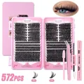 572PCS cluster lash kit with 50D 60D curls, pink storage case, bond seal, and tweezers - 193 Style (With Pink Tools)