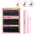 DIY cluster eyelash extension kit with 60D 80D 100D lashes bond seal and tweezers - Dramatic Thick Mixed Style With Pink Kit (DIY-SET-593)