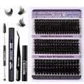 DIY Cluster-Wimpern-Set mit Bond, Seal, Entferner und Pinzette auf weißem Grund - Russisch 60D+80D+100D Set (Mit Kleber/Entferner/Pinzette/Bürste)