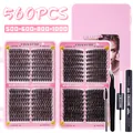 DIY eyelash cluster kit with 560 pieces 50D-100D density and pink adhesive bond seal tool - DIY-JMS-170 Style (Black Tools Kit)