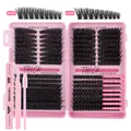 Kit d'extensions de cils DIY avec boîte rose, cils 80D/100D et adhésif double bond et seal - Densité Mixte 80D/100D + Ensemble de 3 Outils Roses
