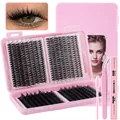 DIY Lash Extension Kit with individual black clusters 8-18mm and pink application tools - Diy-jms-209+ Pink Glue 3-piece Set
