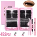 492-cluster DIY eyelash extension kit with black 80D/100D lashes and pink tools - 194 Style (With Pink Tools)
