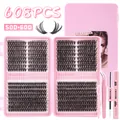 Kit extension ciglia CMAYOME 608 pezzi 50D e 60D con pinzetta rosa e colla per ciglia doppia - Stile Misto 50D 60D con Strumenti (DIY-JMS-184)