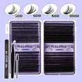 DIY cluster lashes extension kit with 80D volume black lashes glue and tweezers - 50D/60D/80D/100D Mixed Density (With Black Tools)