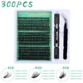DIY cluster lashes set with 300pcs palette, double-ended mascara bond and seal, and tweezers - Extension Kit With Black Tools (DIY-SET-631)