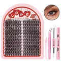 DIY eyelash extension kit with black cluster lashes, pink tweezers and dual bond seal glue - DIY-SET-583 With Glue Tool Kit
