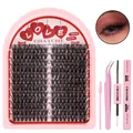 DIY cluster eyelash extension kit with 216 clusters, pink tweezers, brush, and dual glue - DIY-SET-584 With Glue Tool Kit
